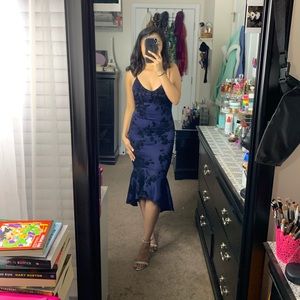 Blue knee ruffle dress